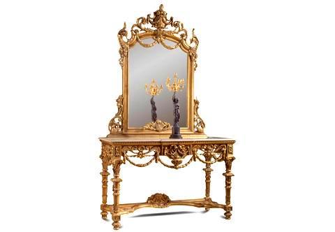 palatial console table, carved and gilded console with mirror, giltwood rococo console, louis xv gilt console, baroque ormolu-mounted, console Table, Louis xiv console, Louis xv console table, Louis xvi console, rococo style console, rocaille style console, carved and gilded console, gilt wood console, silvered wood console, silvered console table, venetian style console, french style console, german style console, italian style console table, mahogany finish console, chippendale style console, biedermeier style console, restauration style console, giltwood console, georgian style console, console de desserte